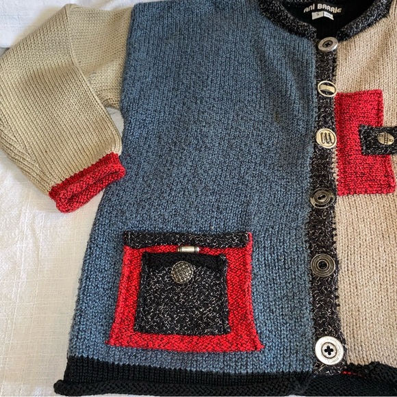 VTG Ani Barrie Color Block Button Cardigan Ramie Grandma Artsy Size S - Picture 5 of 13